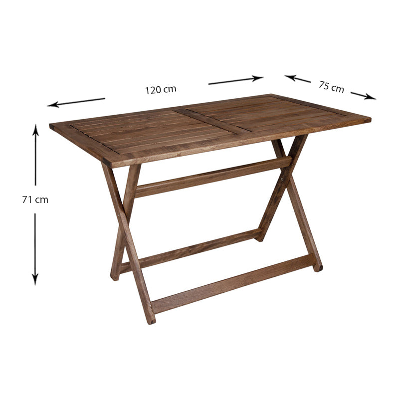 Foldable Garden Table MODENA in walnut finish, showcasing its elegant design and sturdy beech wood construction.